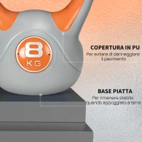 SPORTNOW Kettlebell 8kg in PU e Sabbia con Base Piatta e Impugnatura per Stacchi, Squat e Sollevamenti, 20x14x24 cm, Arancione(m-6)