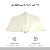 Outsunny Ombrellone Semicircolare con Manovella, 20 Luci LED e Pannello Solare, 265x135x240 cm, Beige(m-7)