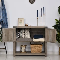 HOMCOM Console Table d'appoint Design Rural Chic dim. 90L x 39l x 80H cm 2 Portes étagère Panneaux Particules MDF Bois Gris(m-5)