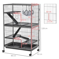 PawHut Small Animal Cage for Chinchilla Ferret Kitten on Wheels with Hammock Removable Tray, Silver Grey(m-3)