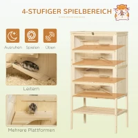 PawHut Hamsterkäfig aus Holz 5 Etagen Nagarium Nagerkäfig Kleintierkäfig mit Gitterdach Rampen, Holzkäfig Mäusekäfig groß Käfig für Hamster Zwerghamster 60 x 40 x 120 cm Naturholz(m-4)