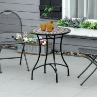 Outsunny Φ60cm Mosaic Outdoor Patio Table - Black(m-2)