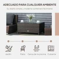 Outsunny Mesa Exterior Terraza de Ratán Sintético Mesa Auxiliar con Vidrio Templado para Terraza Patio Balcón 85x50x39 cm Marrón(m-6)