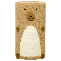 PawHut Kratztonne im Bärendesign, 2 Katzenhöhlen, 1 Kratzfläche, Weiß + Braun(m-10)