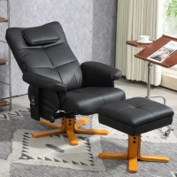 HOMCOM Massagesessel mit Hocker, verstellbare Lehne, USB-Ladeport, Lederoptik, bis 150 kg, Schwarz(m-2)