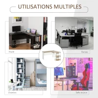 HOMCOM Bureau informatique bureau d'angle contemporain avec étagères en panneaux de particules idéal pour maison dortoir 136 x 130 x 72 cm bicolore imitation noyer clair blanc(m-7)