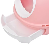 PawHut Bac à litière pour chat maison de toilette portable pour chat tiroir à litière coulissant porte battante lucarne + pelle fournis dim. 47L x 55l x 44H cm rose(m-9)