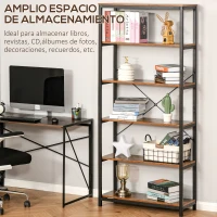 HOMCOM Estantería Estilo Industrial Retro con 6 Estantes Abiertos para Libros y sistema Antivuelco Almacenaje para Salón Oficina 80x30x180 cm Marrón Rústico(m-4)