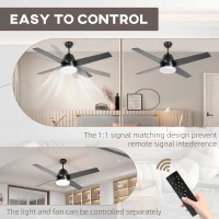 HOMCOM Ceiling Fan with LED Light, Flush Mount Ceiling Fan Lights with Reversible Blades, Remote, Black and Walnut Brown(m-9)
