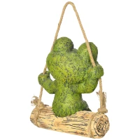 Outsunny Hanging Garden Statue, Vivid Frog on Swing Art Sculpture, Outdoor Ornament Home Decoration, Green(m-9)