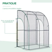 Outsunny Serre de Jardin adossée Serre adossée serre d'hivernage dim. 1,43L x 1,18l x 2,12H m 2 Portes zippées enroulables Acier PVC Transparent(m-5)
