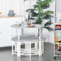 HOMCOM Modern Round Dining Table Set with 4 Upholstered Stools for Dining Room, Kitchen, Grey(m-8)