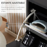 HOMCOM Zapatero de Entrada Recibidor con 2 Cajones y Estantes Ajustables Zapatero Estrecho para Pasillo 60x24x80 cm Negro(m-5)