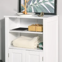 kleankin Mobile Bagno con Mensole Regolabili e Armadietto 2 Ante, Mobiletto Bagno Multiuso in Legno, Bianco, 50x30x93cm(m-8)