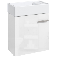 HOMCOM Mueble de Baño con Lavabo de Pared con Puerta con Cierre Suave y Armario 40x23x50 cm Blanco Brillante