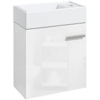 HOMCOM Mueble de Baño con Lavabo de Pared con Puerta con Cierre Suave y Armario 40x23x50 cm Blanco Brillante(m-1)