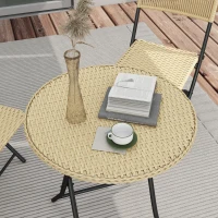Outsunny Bistro-Set in Rattanoptik, 2 Stühle mit rundem Tisch, klappbar, Stahlrahmen, Gelb(m-7)
