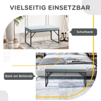 HOMCOM Sitzbank mit Polsterauflage, Schuhbank, Flurbank, inkl. Polster, Hellblau + Schwarz(m-4)