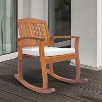 Outsunny Garden Acacia Wood Rocking Chair Deck Indoor Outdoor Porch Seat Rocker with Cushion(m-10)