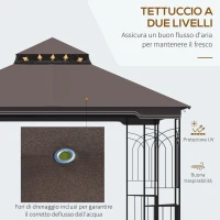 Outsunny Gazebo da Giardino 3x3m con Zanzariera e Tetto a 2 Livelli, Mensole Laterali e Ganci, Caffè(m-4)