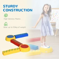 Outsunny Five-Piece Kids Stepping Stones and Balance Bridge w/ Non-Slip Surface & Bottom. for Toddlers - Multicoloured(m-7)