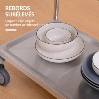 HOMCOM Chariot de service desserte de cuisine à roulettes 2 étagères 80L x 45l x 82H cm acier inox. chromé(m-6)