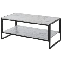 HOMCOM Table Basse Style Moderne avec 2 Étagères 106 x 50 x 47 cm Blanc(m-9)