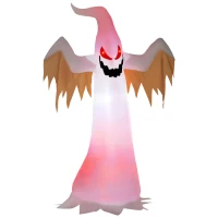 HOMCOM Halloween aufblasbares Gespenst 2,4 m Dekoration mit LEDs IP44 Selbstaufblasender Polyester Weiß + Rot 150 x 80 x 240 cm(m-10)