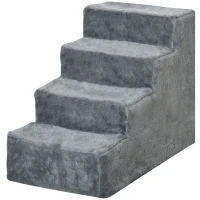 PawHut Hundetreppe 4-stufig, 35 cm Katzentreppe für Bett und Sofa, Haustiertreppe für Hunde und Katzen bis 5 kg, Plüschoptik, Hellgrau(m-10)