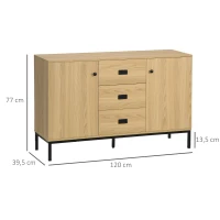 HOMCOM Meuble buffet de rangement 2 placards étagère réglable 3 tiroirs style contemporain - dim. 120L x 39,5l x 77H cm(m-3)