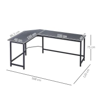 Vinsetto Computertisch Schreibtisch Eckschreibtisch höhenverstellbar Metall Schwarz 168 x 120 x 75 cm(m-3)