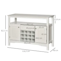 HOMCOM Aparador de Comedor con 1 Cajón 1 Estante Abierto 2 Puertas y Botellero para 12 Botellas 116,5x40x82,5 cm Blanco(m-3)