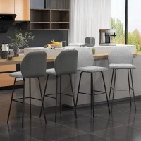 HOMCOM Bar Stools Set of 4, Linen-Touch Upholstered Bar Chairs, Kitchen Stools with Backs and Steel Legs for Dining Room, Light Grey(m-2)