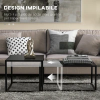 HOMCOM Set 2 Tavolini da Salotto Moderni Impilabili con Telaio in Acciaio, Nero(m-4)
