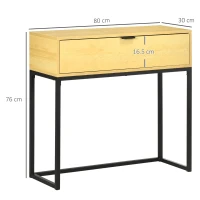 HOMCOM Consolle da Ingresso con Cassetto in Legno e Acciaio, 80x30x76cm, Color Legno e Nero(m-3)