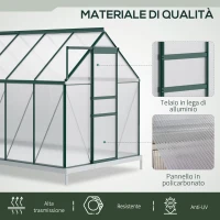 Outsunny Serra da Giardino in Policarbonato 190x375x199cm, con Finestra Apribile e Porta Scorrevole, Struttura in Alluminio, Verde(m-4)
