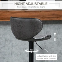 HOMCOM Kitchen Stools Set of 2 Leather Upholstered 61-81cm Adjustable Height Counter Bar Stools with Back, Dark Grey(m-5)