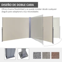 Outsunny Toldo Lateral Retráctil Doble 600x160 cm Pantalla de Privacidad Extensible con Ángulo Ajustable y Protección UV 50+ para Jardín Balcón Terraza Beige(m-7)