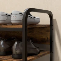 HOMCOM Schuhregal 4-stufig, offenes Design, Metallrahmen, verstellbare Füße, 70x30x65 cm, Braun/Schwarz(m-9)