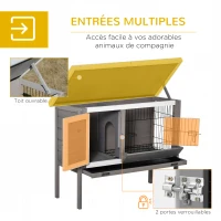 PawHut Clapier en bois pour lapin avec toit en asphalte mangeoire plateau amovible et 2 portes 91 x 46 x 71 cm gris(m-4)