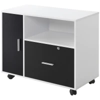 HOMCOM support d'imprimante organiseur bureau caisson placard porte, niche, tiroir verrouillable + grand plateau panneaux particules noir blanc(m-9)