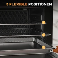 HOMCOM Mini-Backofen, 20 Liter, ölfreies Frittieren, Grillen, Backen, Umluft, 90-230° C, Timer, 1400W, schwarz+gold(m-5)