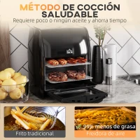HOMCOM Freidora sin Aceite 3 en 1 12L 1800W Horno de Aire Deshidratador con 8 Programas Pantalla Digital 35x33,5x40 cm Negro(m-4)
