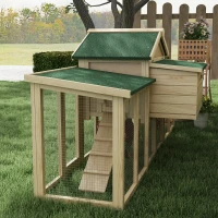 PawHut Gallinero de Madera 204x85x93 cm Jaula para 2-4 Gallinas con Nido Bandeja Extraíble Techo de Asfalto y Rampa Natural(m-9)