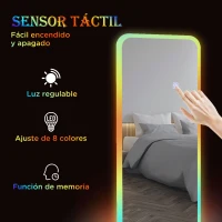 HOMCOM Espejo de Cuerpo Entero con Luces LED 120x40 cm Espejo de Pared con Iluminación de 7 Colores RGB y Función de Memoria(m-4)
