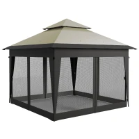 Outsunny 3 x 3(m) Pop Up Gazebo with Mosquito Netting, 1 Person Easy up Marquee Party Tent with 1-Button Push, Double Roof, Carry Bag, Sandbags, Height Adjustable Instant Shelter, Grey(m-11)