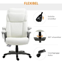 Vinsetto Massage-Bürostuhl 6-Punkt-Massage-Drehstuhl ergonomischer Stuhl Einstellbare aus Kunstleder mit gewölbter Kopfstütze und Armlehne Weiß 70 x 76,5 x 114-124 cm(m-6)