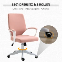 Vinsetto Bürostuhl Schreibtischstuhl Home-Office-Stuhl mit Wippenfunktion Rückenlehne höhenverstellbarer dick gepolstert ergonomisch 360°-Drehräder Polyester Nylon PP Rosa+Weiß 62x69x92-100 cm(m-7)