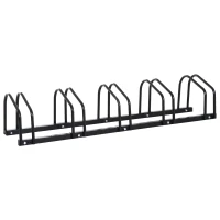 HOMCOM Aparcamiento para 5 Bicicletas Soporte de Acero para Aparcar Bicicletas en el Suelo Estacionamiento para Interior y Exterior 130x33x27 cm Negro(m-1)