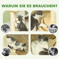 PawHut Katzenkratzbaum, 69 cm, Sisal-Kratzpfosten, Kugelbahn, Spielball, Spielfeder, 4-in-1-Design, Cremeweiß(m-6)